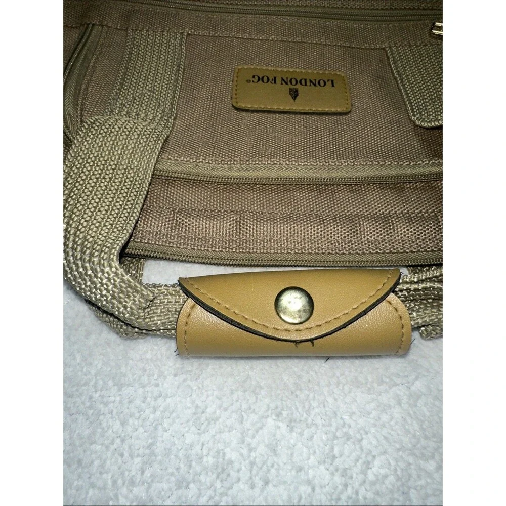 London Fog Messenger Laptop Bag Khaki Canvas W/Shoulder Strap 4 Zipper Pockets